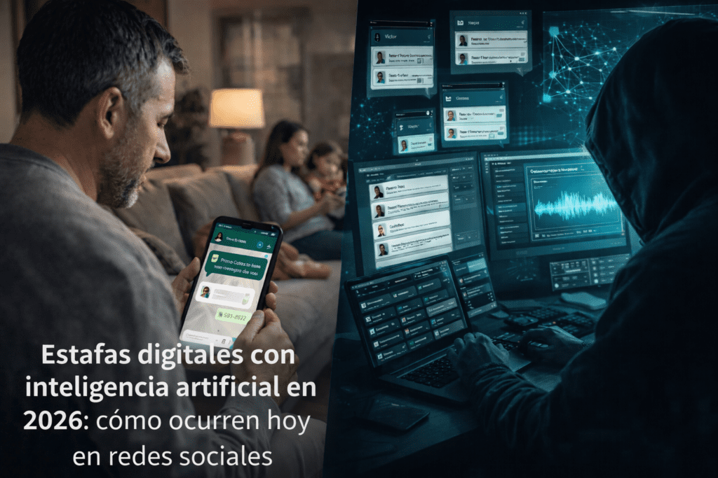 Estafas digitales con inteligencia artificial en 2026 usando WhatsApp y redes sociales para engañar a familias